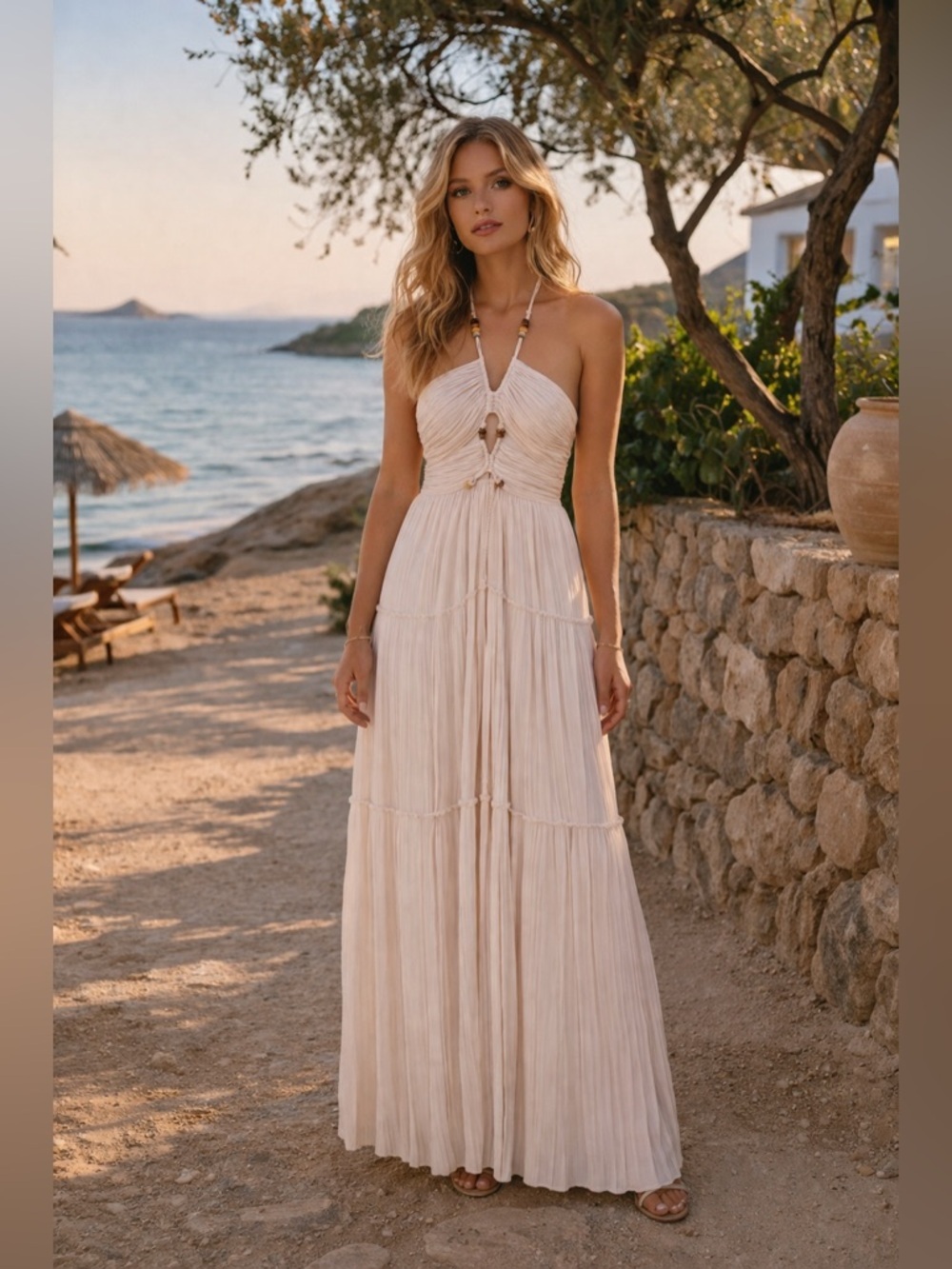 A.L.C. Light Pink Backless Halter Maxi Dress Size 2 NWT Resort Wedding